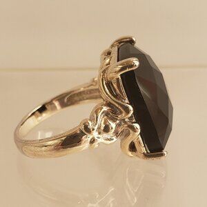 Sterling Silver 925 Large Faceted Black Stone Statement Ring Size 8 1/2 Art Deco